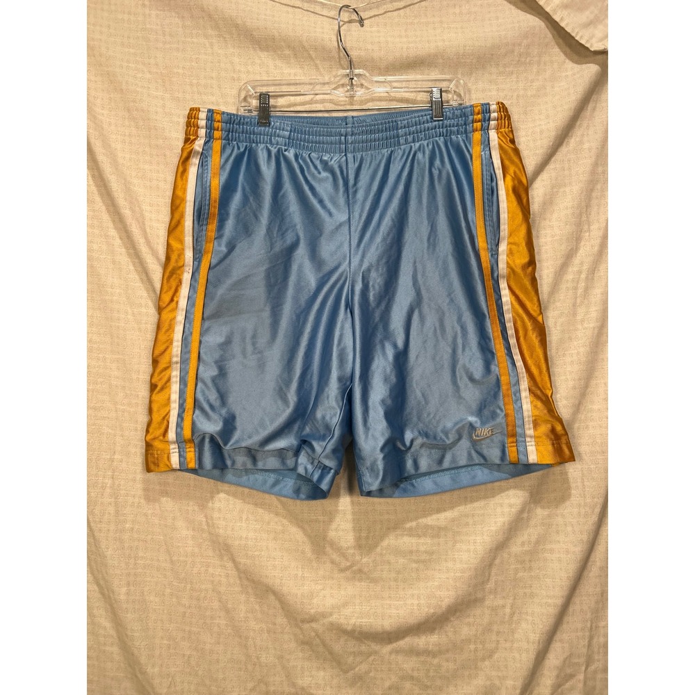 Nike Vintage Athletic Shorts Light Blue Gold White Striped Mens Mesh #2181